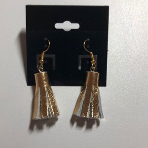 Custom made Genuine Leather Gold Tassel Earrings